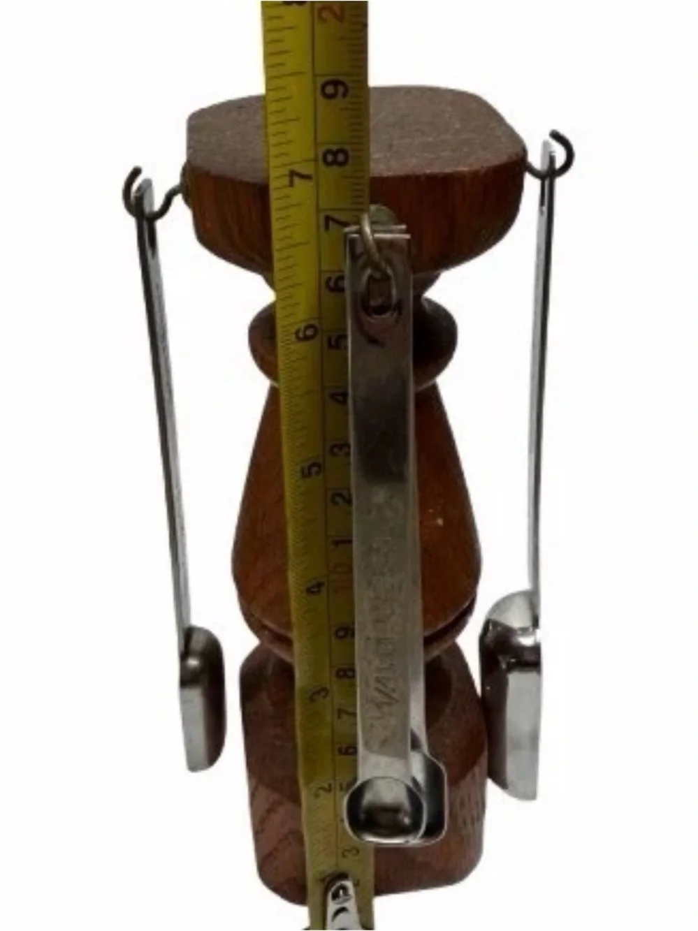 Vintage Wooden Measuring Spoon Stand Set Hanging Metal Spoons Kitchen Decor